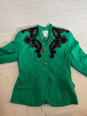 Chantelle Green Blazer with Black Beaded Appliqué